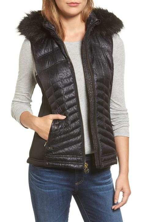 michael kors faux fur trim down vest|Michael Kors fur vest.